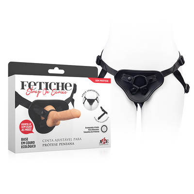 Foto 1 do produto Cinta Peniana em Couro Sintético e Nylon com 3 Argolas em Silicone para Regulagem - Fetiche Strap On Series | Tamanho Único