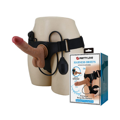 Foto 1 do produto Cinta Peniana em Couro Sintético com Prótese Spray de Água com Vibração Multivelocidade e Controle Remoto - Pretty Love Oher 7.4" | Tamanho Único