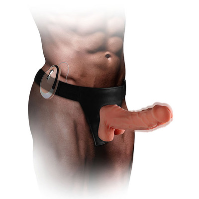 Foto 3 do produto Cinta com Prótese Peniana Realística em Cyberskin, 20 Vibrações e Controle Remoto com Fio - Mars Dildo | 18,5 x 3,6 cm