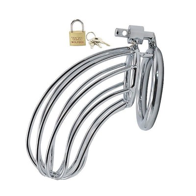 Foto 2 do produto Cinto de Castidade Masculino em Aço com Anel para Escroto e Cadeado - Male Chastity Device - 11,9 x 4,4 cm | Disponível em 2 Cores