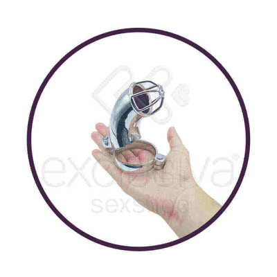 Foto 3 do produto Cinto de Castidade Masculino em Aço com Anel para Escroto e Ponta Vazada | Disponível em 3 Tamanhos
