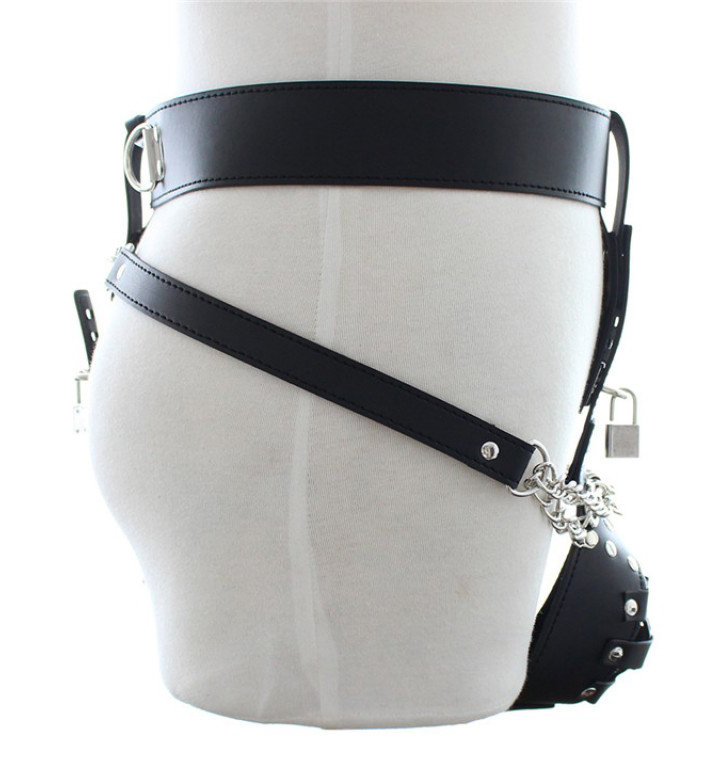 Cinto de Castidade Masculino em Couro Sintético com Regulagem e Cadeado - 3
