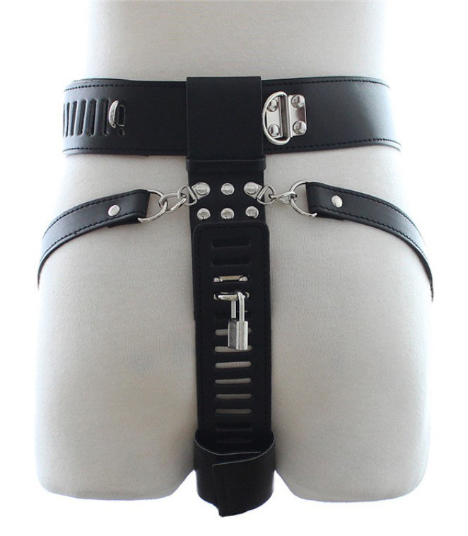 Cinto de Castidade Masculino em Couro Sintético com Regulagem e Cadeado - 5