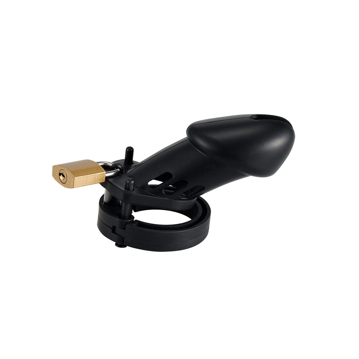 Cinto de Castidade em Silicone com Ponta Vazada e Anel para Escroto Ajustável com Cadeado | Disponível em 2 Cores - 11