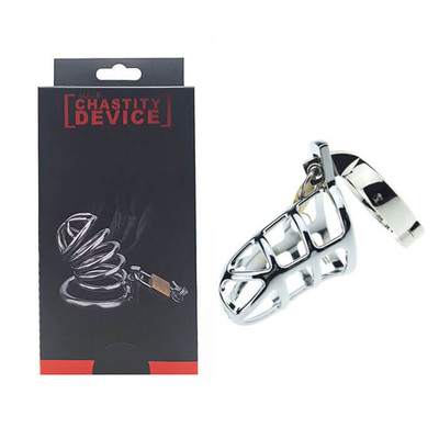 Foto 1 do produto Cinto de Castidade Vazado com Anel para Escroto e Cadeado - Male Chastity Device | 9,6 x 4,3 cm