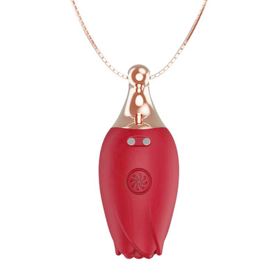 Foto 2 do produto Colar com Pingente Estimulador de Clitóris em Formato de Rosa, 10 Modos de Vibrações e Recarregável - Rose Necklace Vibrator | 6,3 x 2,6 cm