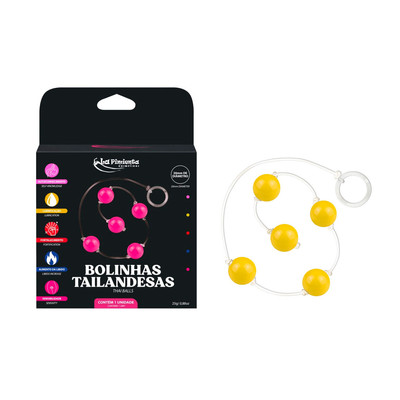 Colar Tailandês para Pompoarismo com 5 Esferas Plásticas, Cordão em Silicone e Argola Acrílica - La Pimienta | Disponível em 7 Cores