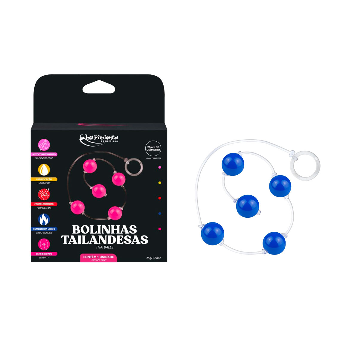 Colar Tailandês para Pompoarismo com 5 Esferas Plásticas, Cordão em Silicone e Argola Acrílica - La Pimienta | Disponível em 7 Cores - 4