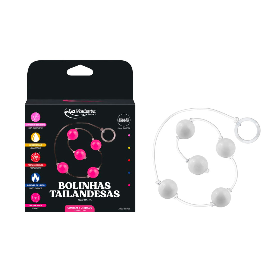 Colar Tailandês para Pompoarismo com 5 Esferas Plásticas, Cordão em Silicone e Argola Acrílica - La Pimienta | Disponível em 7 Cores - 11