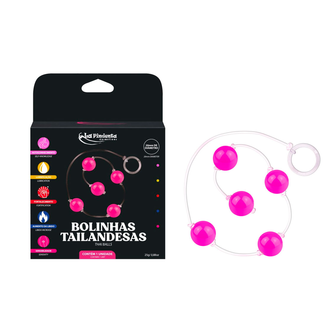 Colar Tailandês para Pompoarismo com 5 Esferas Plásticas, Cordão em Silicone e Argola Acrílica - La Pimienta | Disponível em 7 Cores - 17