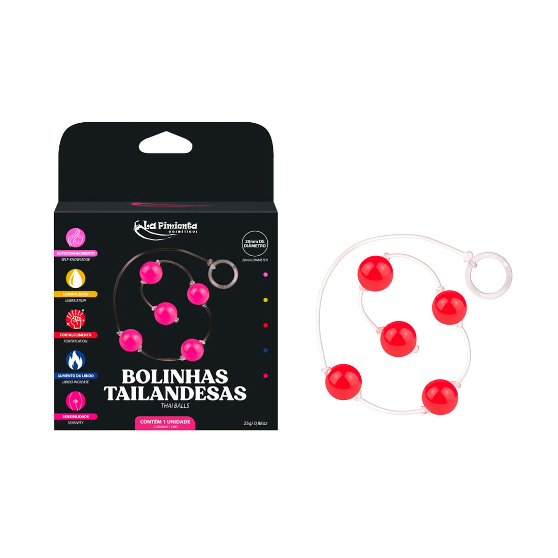 Colar Tailandês para Pompoarismo com 5 Esferas Plásticas, Cordão em Silicone e Argola Acrílica - La Pimienta | Disponível em 7 Cores - 14