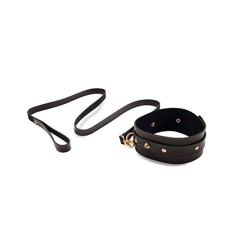 Coleira em Couro Sintético, Detalhes Dourados e Guia - New Star Couros | Tamanho Único - 3