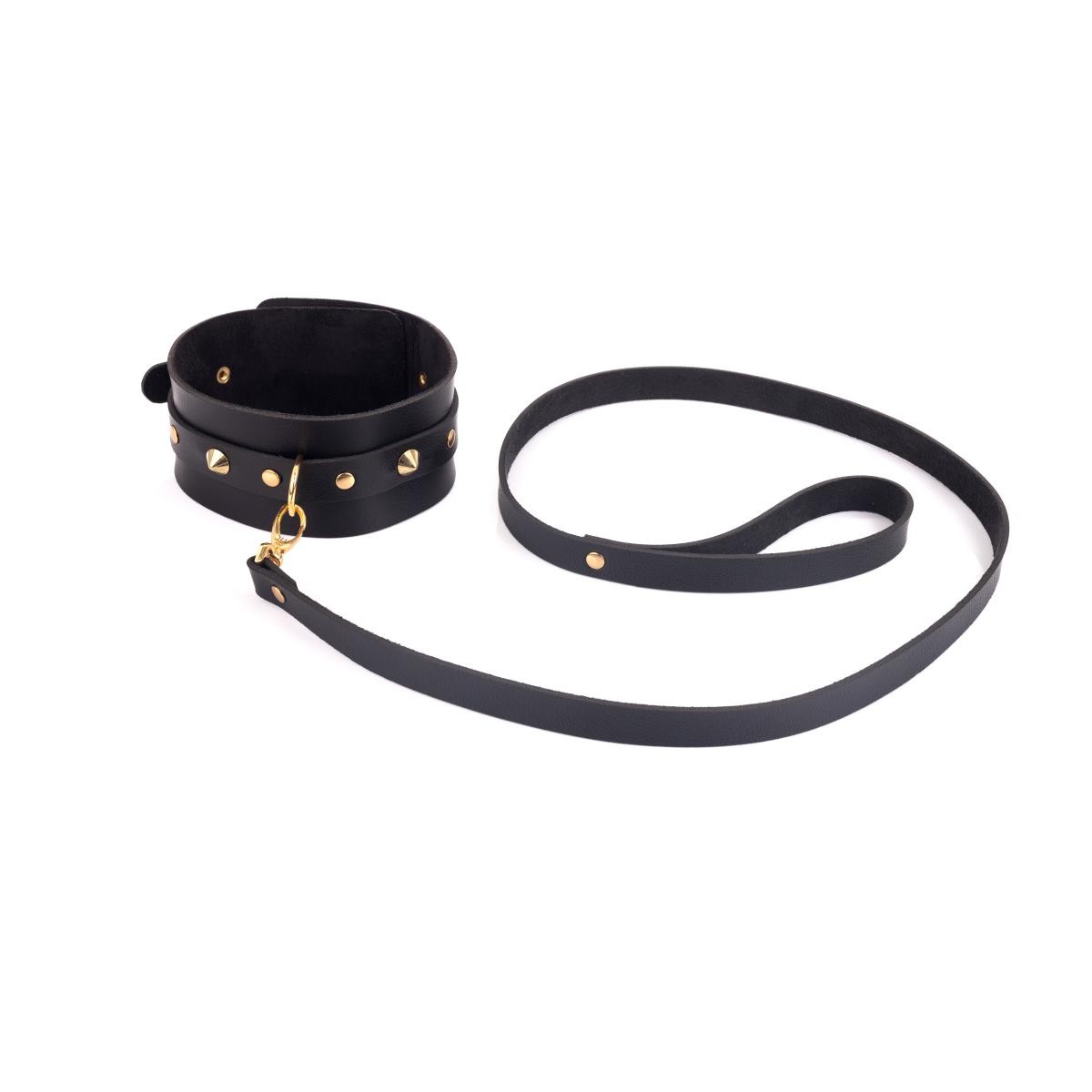 Coleira em Couro Sintético, Detalhes Dourados e Guia - New Star Couros | Tamanho Único - 2