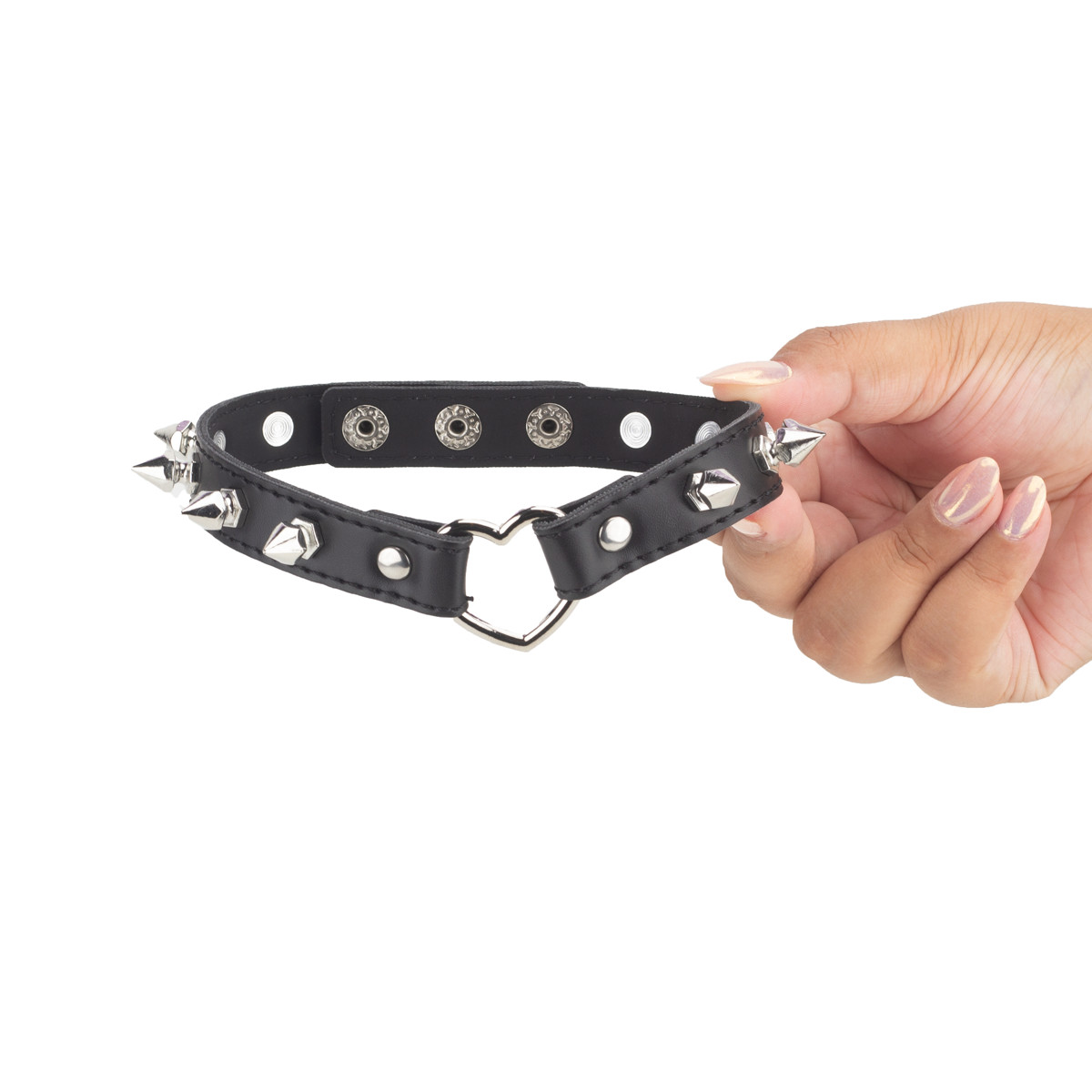 Coleira de Couro Sintético com Spikes Metálicos e Pingente de Coração - YouVibe | Tamanho Único - 4