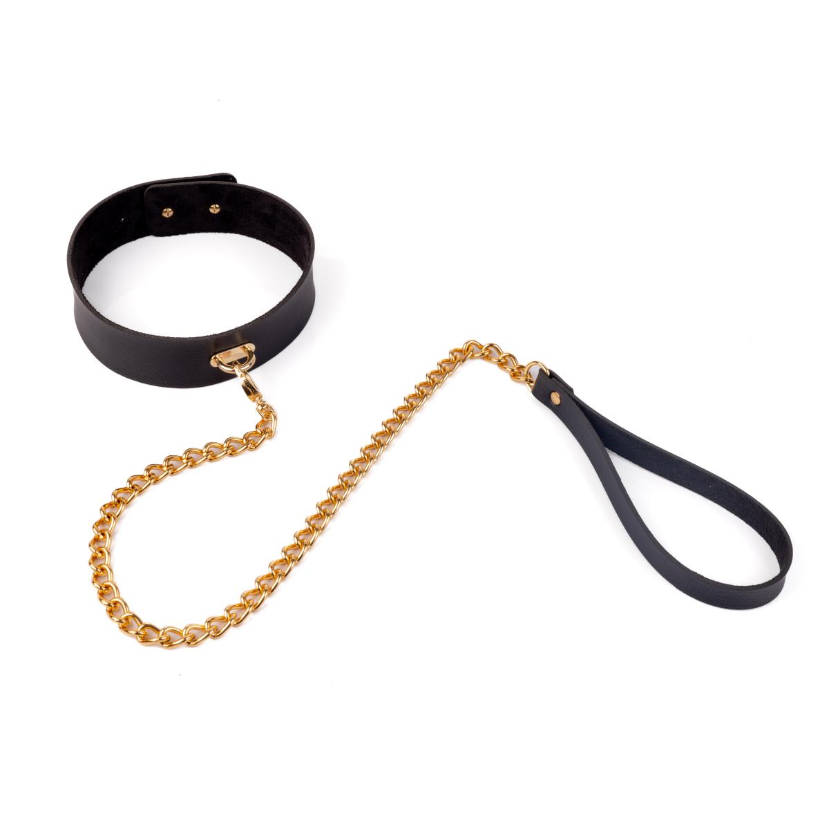 Coleira Domme Gold em Couro Montana e Guia com Corrente em Metal Dourado - New Star Couros - 2