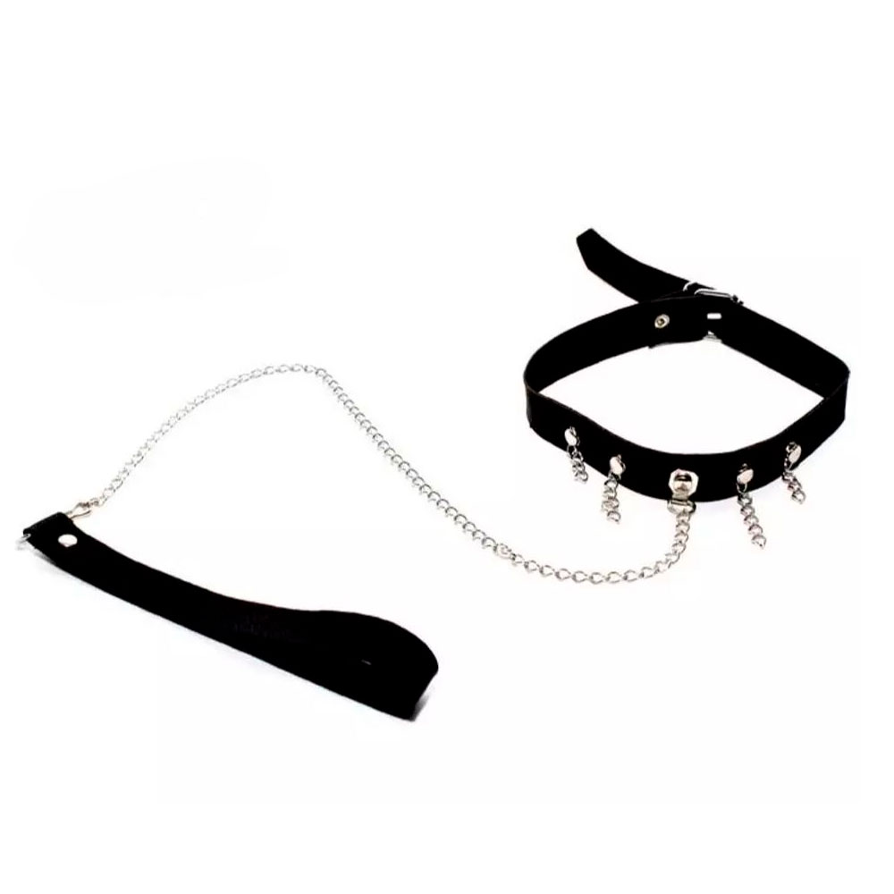 Coleira com Fivela Ajustável, Detalhes de Corrente e Guia - Brasil Fetiche | Disponível em 3 Cores - 2