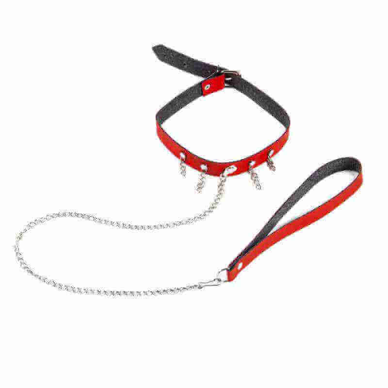 Coleira com Fivela Ajustável, Detalhes de Corrente e Guia - Brasil Fetiche | Disponível em 3 Cores - 4