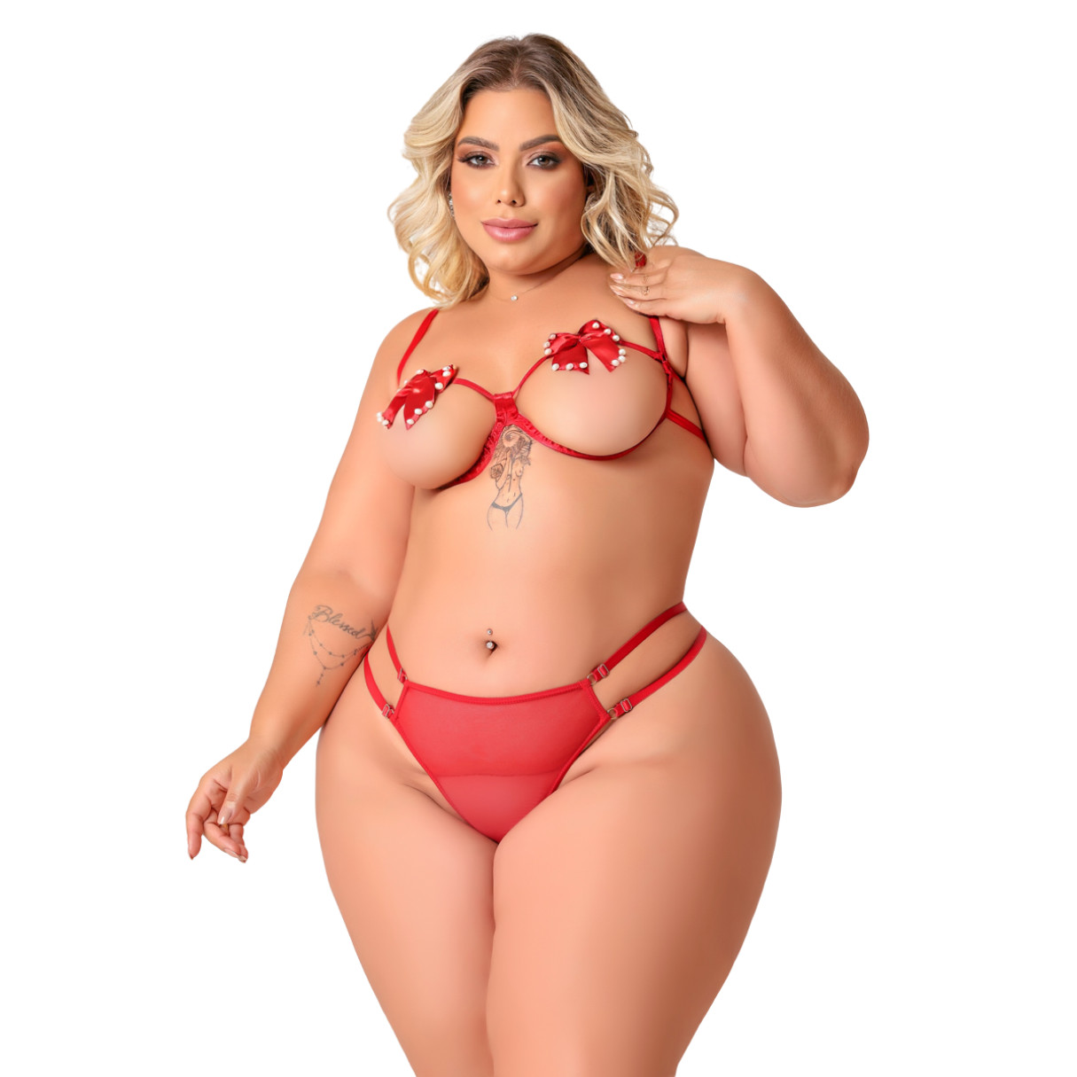 Conjunto Beijo Borboleta com Lacinhos - Tallyta Moda Apimentada | Tamanho Plus Size | Disponível em 2 Cores - 4
