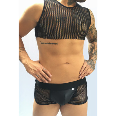 Conjunto Cueca Sex Mais Suplex e Cropped em Arrastão - SD Clothing | Tamanho Único