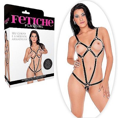Body Harness Dominadora Aranha em Courvin e Metal - Fetiche Playgirl | Disponível em 3 Tamanhos