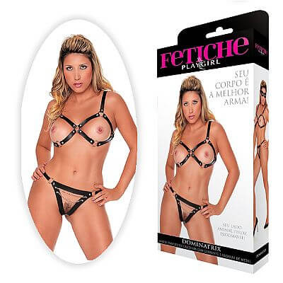 Conjunto Dominatrix - Arreio para Seios Madona Queen com Calcinha