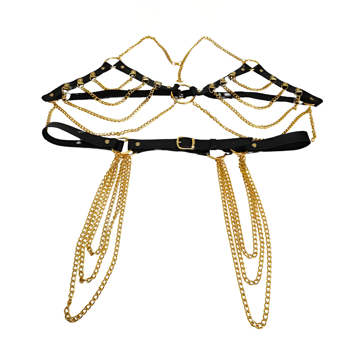 Conjunto Harness Feminino Luxury Gold com Correntes Douradas - Exclusiva Linha Sado | Tamanho Único - 2