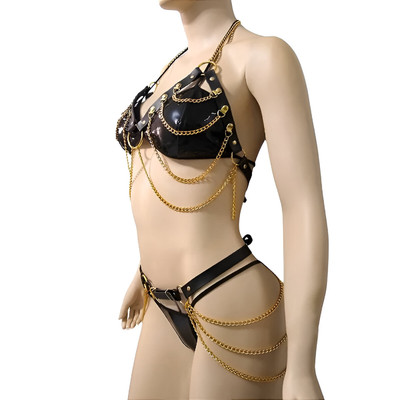 Conjunto Harness Feminino Luxury Gold com Correntes Douradas - Exclusiva Linha Sado | Tamanho Único