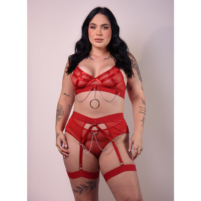 Conjunto Rock and Roll com Spikes e Correntes - Exclusiva Lingerie | Disponível em 2 Cores e 2 Tamanhos Plus Size