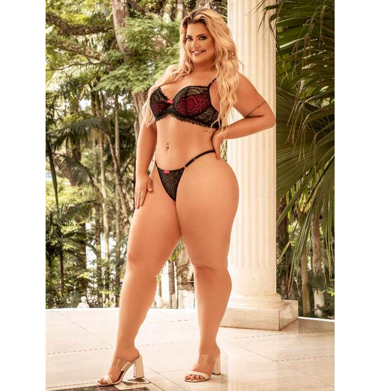 Conjunto Victoria Rendado, Sem Bojo e Calcinha Modelo String - Yaffa Lingerie | Disponível em 5 tamanhos e 3 Cores - 7