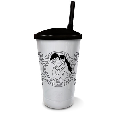 Foto 2 do produto Copo de 500 ml em Acrílico com Canudo e Demonstrações de Posições em 3D Via Aplicativo - Sexy Cup Kama Sutra Diversão ao Cubo