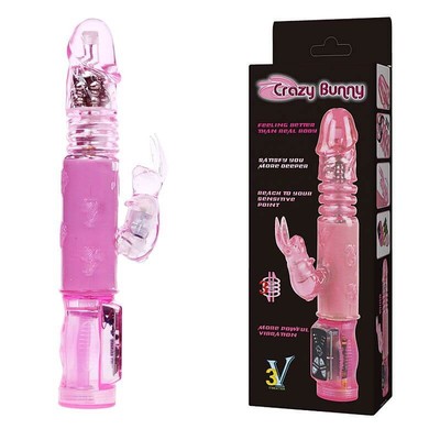 Foto 1 do produto Crazy Bunny - Vibrador Estimulador de Clítoris em Forma de Coelho com Textura Anelar, 3 Modos de Rotação e 3 Velocidades de Rotação - 23,5 x 3,4 cm