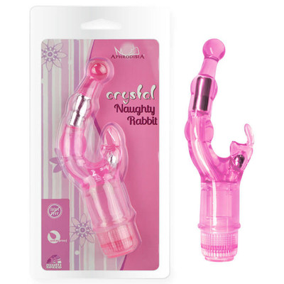 Foto 1 do produto Crystal Naughty Rabbit  - Vibrador Ponto G com Estimulador Clitoriano em Forma de Coelho e Vibração Multivelocidade - 22 x 3,5 cm | Cor: Rosa
