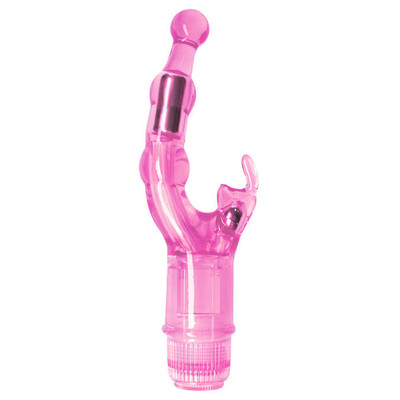 Foto 2 do produto Crystal Naughty Rabbit  - Vibrador Ponto G com Estimulador Clitoriano em Forma de Coelho e Vibração Multivelocidade - 22 x 3,5 cm | Cor: Rosa