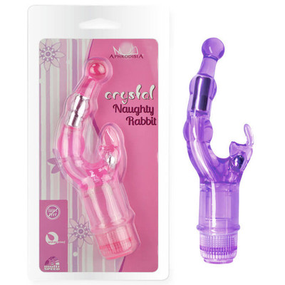 Foto 1 do produto Crystal Naughty Rabbit  - Vibrador Ponto G com Estimulador Clitoriano em Forma de Coelho e Vibração Multivelocidade - 22 x 3,5 cm | Cor: Roxo