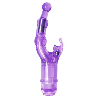 Foto 2 do produto Crystal Naughty Rabbit  - Vibrador Ponto G com Estimulador Clitoriano em Forma de Coelho e Vibração Multivelocidade - 22 x 3,5 cm | Cor: Roxo