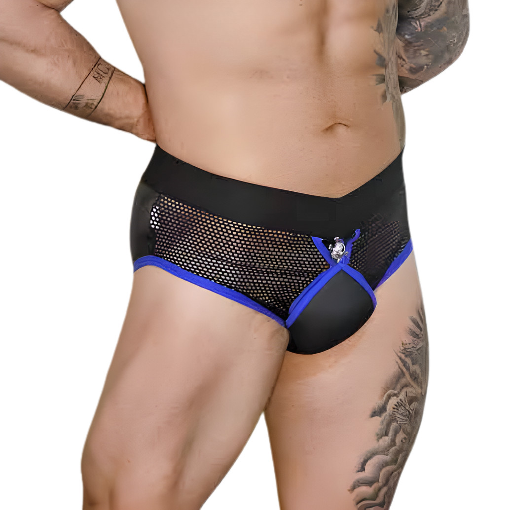 Cueca em Arrastão com Cirrê Brilhoso e Abertura Frontal com Botão de Caveira - Exclusiva Lingerie | Tamanho Único - 2