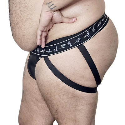 Cueca JockStrap em Cirrê e Faixa Elástica Dupla com Desenho KamaSutra - Exclusiva Lingerie | Tamanho Plus Size