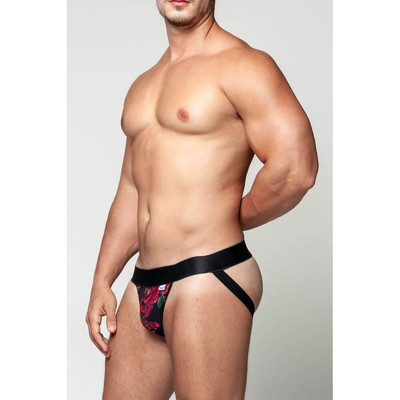 Cueca Jock Strap em Tule com Forro e Estampa de Flores Vermelhas - Steves Designer | Tamanho Único
