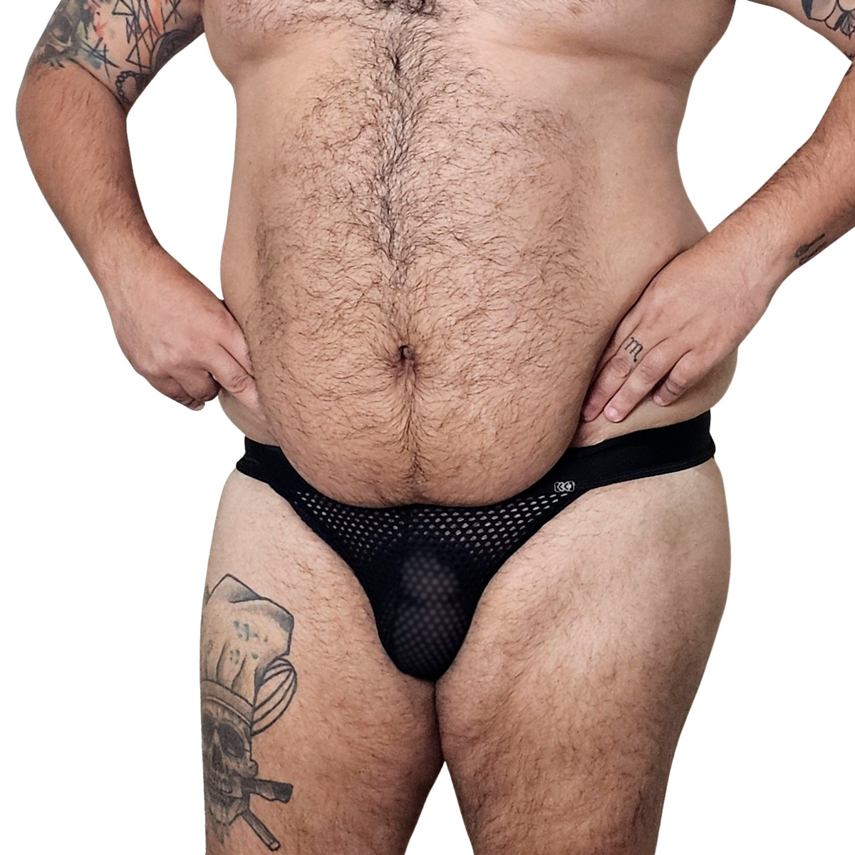 Cueca JockStrap em Arrastão Vazado com Argola no Cós Elástico - Exclusiva Lingerie | Tamanho Plus Size | Disponível em 2 Cores - 3
