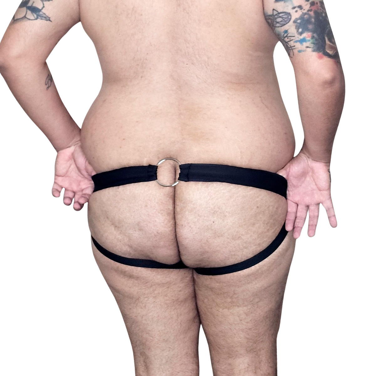 Cueca JockStrap em Arrastão Vazado com Argola no Cós Elástico - Exclusiva Lingerie | Tamanho Plus Size | Disponível em 2 Cores - 2