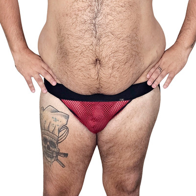 Cueca JockStrap em Arrastão Vazado com Argola no Cós Elástico - Exclusiva Lingerie | Tamanho Plus Size | Disponível em 2 Cores
