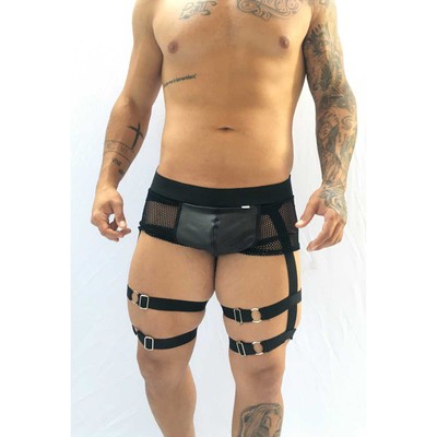 Cueca Sex em Cirrê e Arrastão Preto com Cinta-Liga Regulável - SD Clothing | Tamanho Único