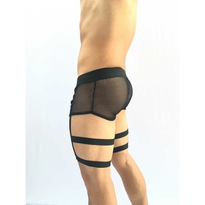 Cueca Sex em Cirrê e Arrastão Preto com Cinta-Liga Regulável - SD Clothing | Tamanho Único