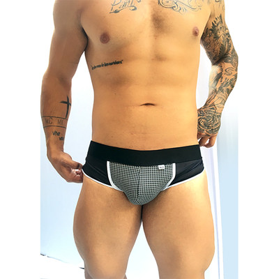Foto 1 do produto Cueca  JockStrap Sex Masculina em Suplex Preto com Estampa Quadriculada - SD Clothing | Tamanho Único