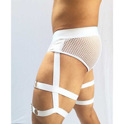 Cueca Sex Tanga em Suplex e Arrastão Branco com Cinta-Liga e Persex - SD Clothing | Tamanho Único
