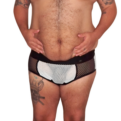 Cueca Slip em Arrastão com Recortes Bicolor - Exclusiva Lingerie | Tamanho Plus Size | Disponível em 2 Cores