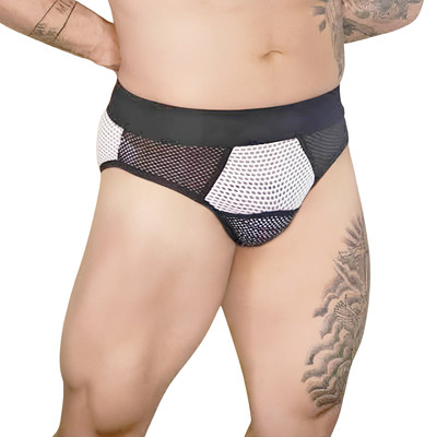 Cueca Slip em Arrastão com Recortes em Preto e Branco - Exclusiva Lingerie | Tamanho Único