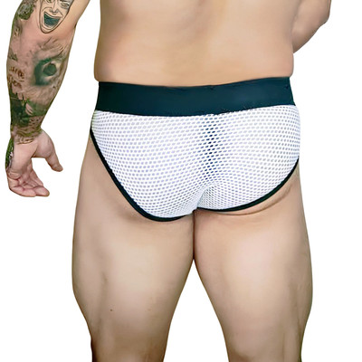 Cueca Slip em Arrastão com Recortes em Preto e Branco - Exclusiva Lingerie | Tamanho Único