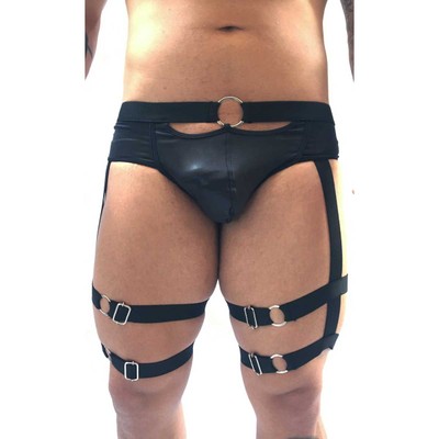 Cueca Strap Masculina em Cirrê com Argolas, Cinta-Liga e Persex Regulável - SD Clothing | Tamanho Único