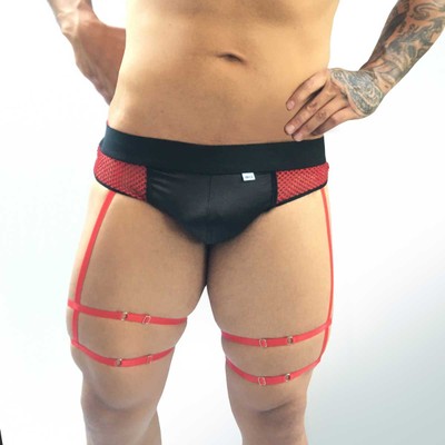 Cueca Strap em Suplex e Arrastão Vermelho com Cinta-Liga Persex - SD Clothing | Tamanho Único